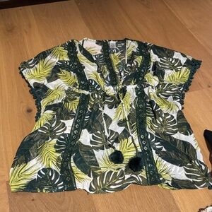 Time and Tru Green Leaf Print Swim Coverup
